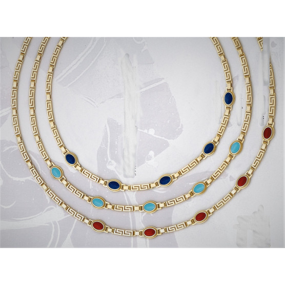 Meander necklace with synthetic stones
