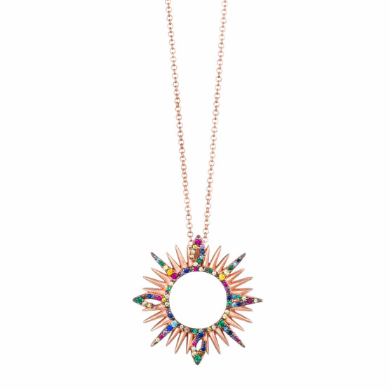 Brass necklace with pink gold sun