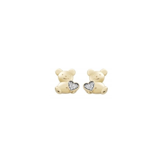 Earrings for children nailed in yellow gold with zircon