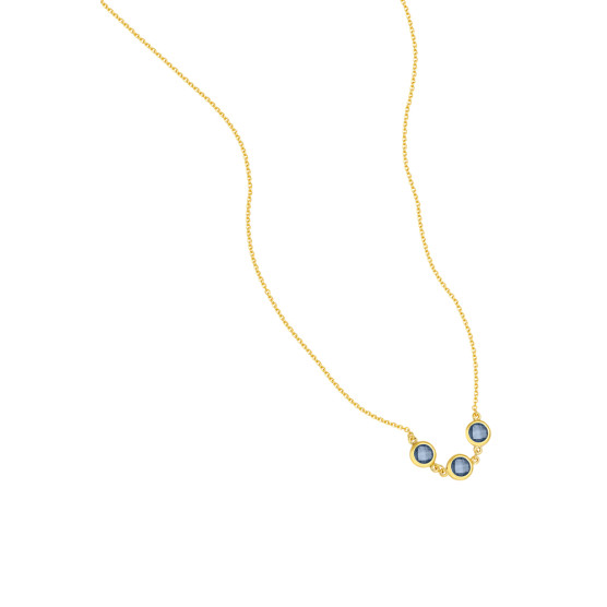 Necklace in yellow gold with double aqua marine stones