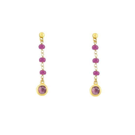 Earrings in yellow gold with double alexadrite stone