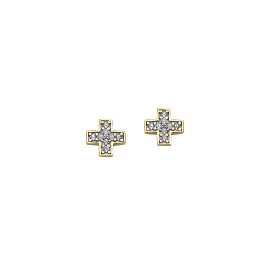 Earrings studded in yellow gold with zircon