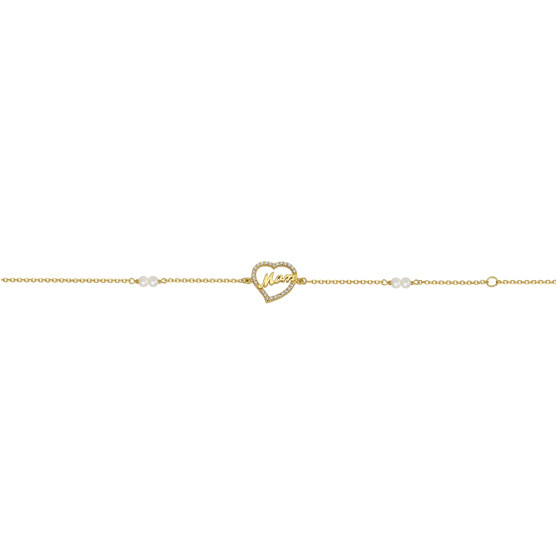 Bracelet in yellow gold with elements of heart and the word mom 