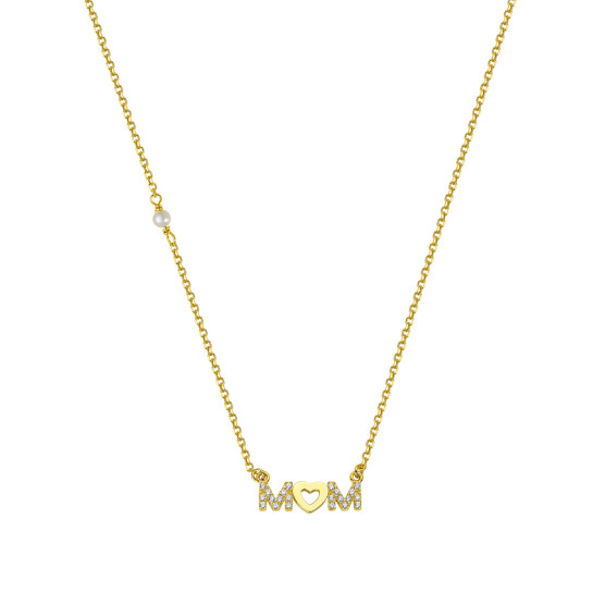 Necklace in yellow gold with the word mom 