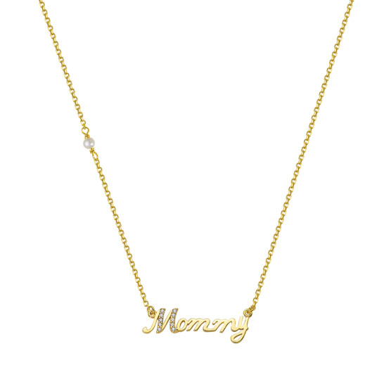 Necklace in yellow gold with the word mommy 