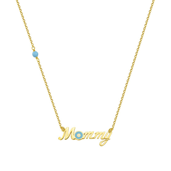 Necklace in yellow gold with the word mommy 