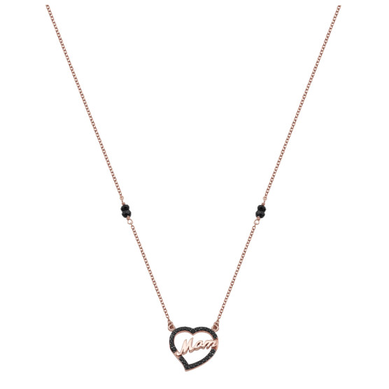 Necklace In Rose Gold With Heart Details And The Word Mom 