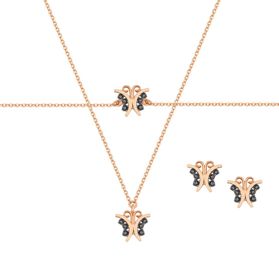 Necklace - Bracelet - Earrings In Rose Gold With Zircon