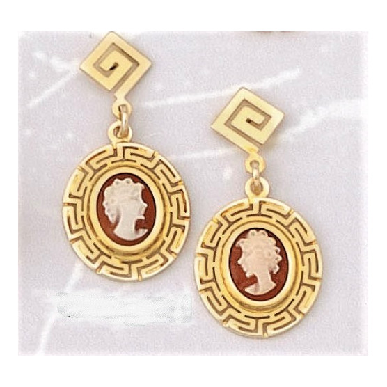 Earrings with meander and cameo frame